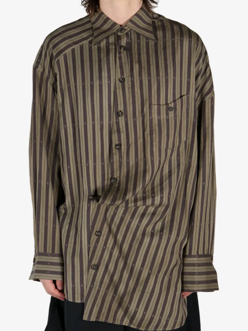 Shirts>ZIGGY CHEN Asymmetric Striped Shirt