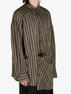 Shirts>ZIGGY CHEN Asymmetric Striped Shirt
