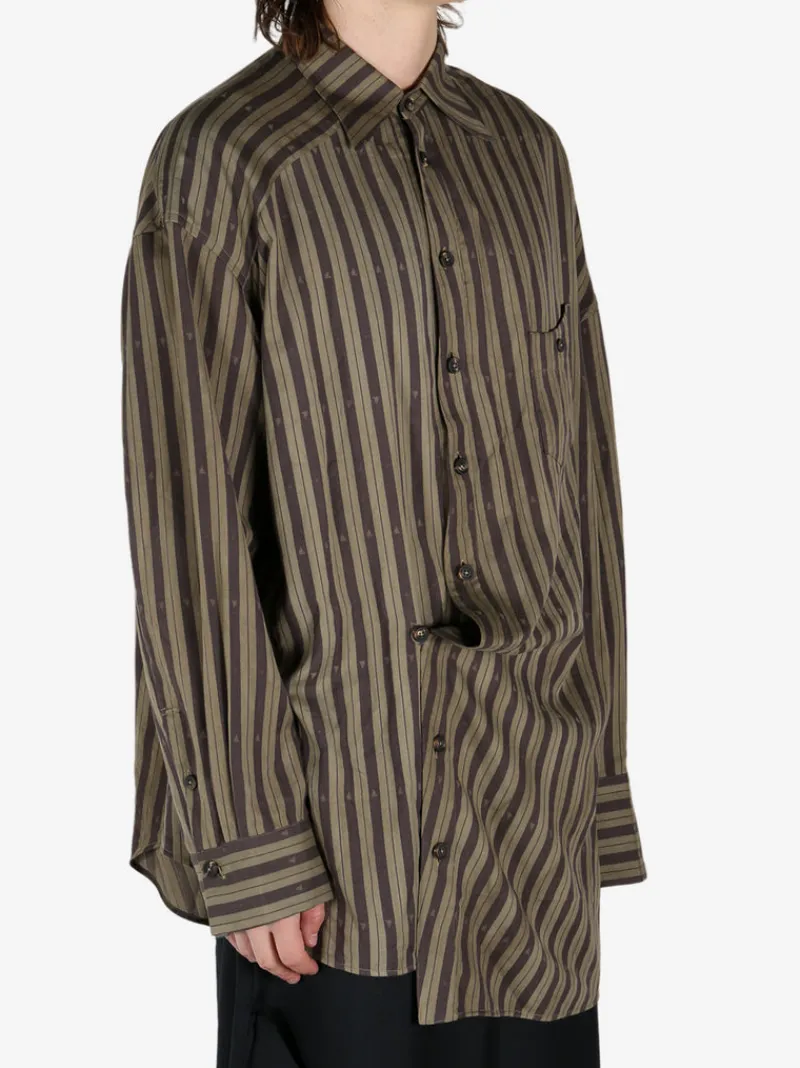 Shirts>ZIGGY CHEN Asymmetric Striped Shirt