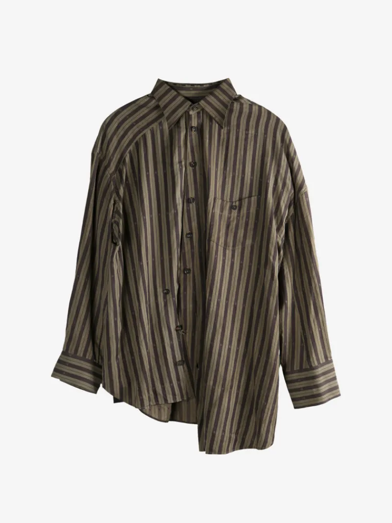 Shirts>ZIGGY CHEN Asymmetric Striped Shirt