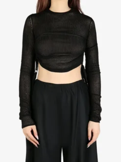 Sweats & Hoodies>ANN DEMEULEMEESTER Beta Cropped Open Rib Sweater