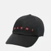 Hats | Hats>MARNI Black Organic Gabardine Cap with Embroidered Logo