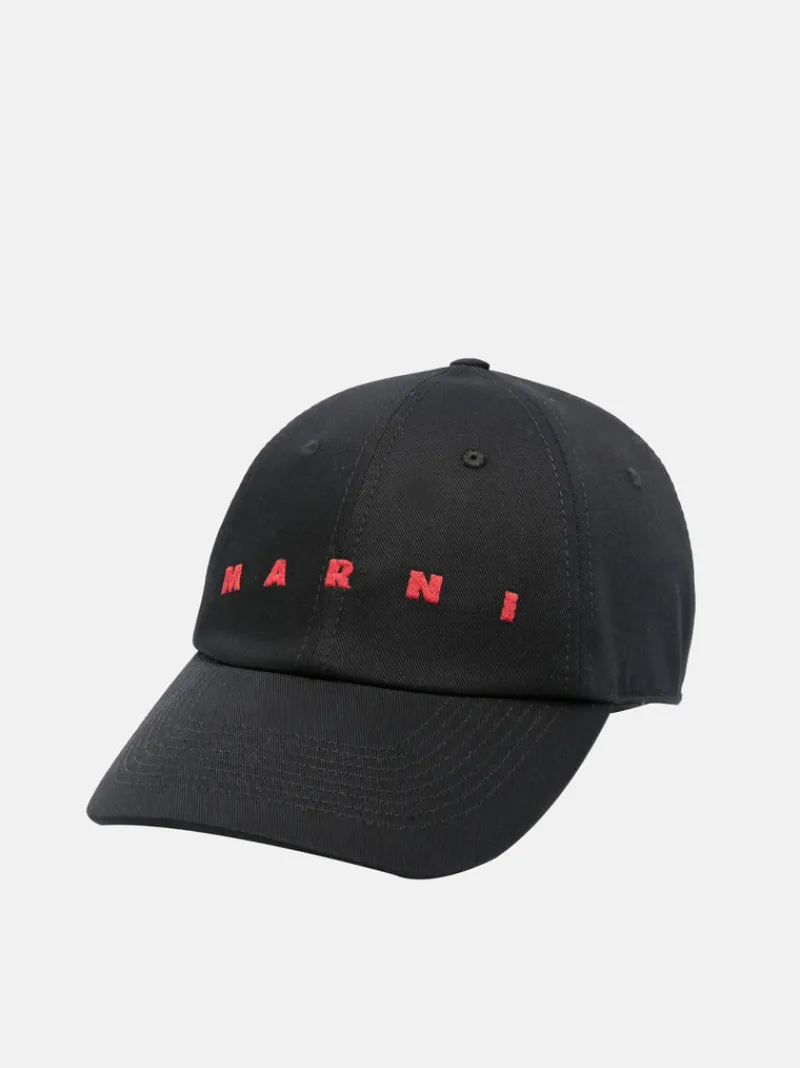 Hats | Hats>MARNI Black Organic Gabardine Cap with Embroidered Logo