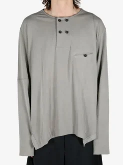 T-shirts>ZIGGY CHEN 4 Button Henley Neck Long Sleeve T-Shirt