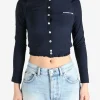 Knitwear>SHUSHU/TONG Buttoned Cropped Elastic Fitted Top