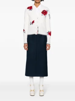 Skirts>THOM BROWNE Calf Legth Side Tab Skirt In Solid Wool Twill