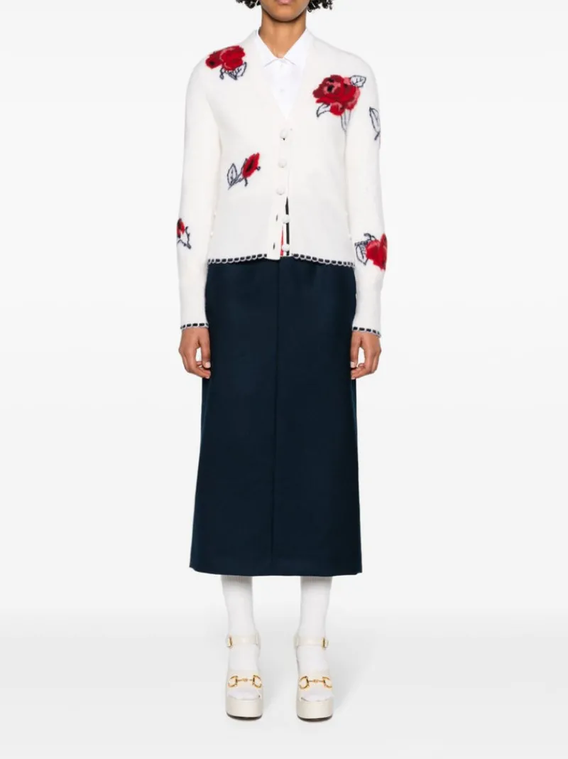 Skirts>THOM BROWNE Calf Legth Side Tab Skirt In Solid Wool Twill