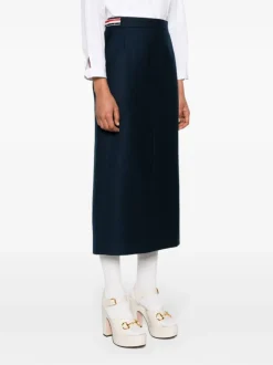 Skirts>THOM BROWNE Calf Legth Side Tab Skirt In Solid Wool Twill