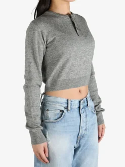 Knitwear>AURALEE Cashmere Silk Knit Henley Neck Pullover