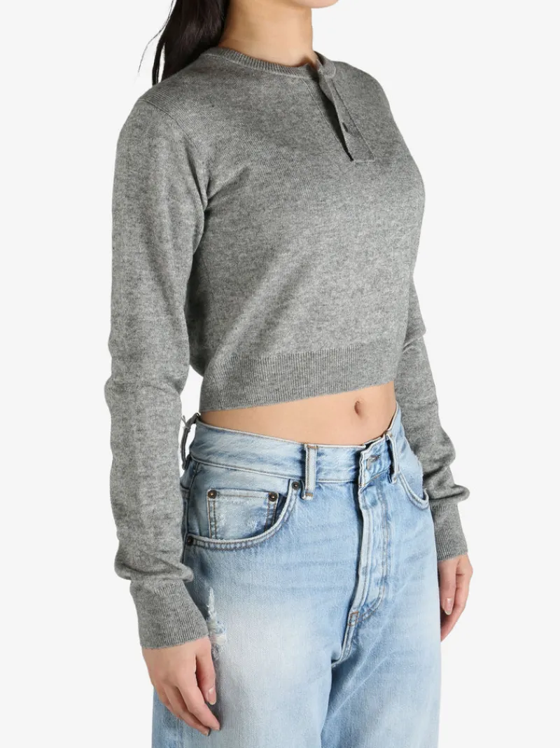 Knitwear>AURALEE Cashmere Silk Knit Henley Neck Pullover
