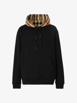 Sweats & Hoodies>BURBERRY Check Hood Cotton Blend Hoodie