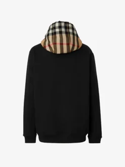Sweats & Hoodies>BURBERRY Check Hood Cotton Blend Hoodie