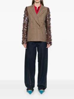 Jackets & Coats>DRIES VAN NOTEN Checked Embroidered Blazer