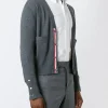 Knitwear>THOM BROWNE Classic V Neck Cardigan With White 4 Bar Stripe In Cashmere