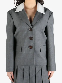 Jackets & Coats>SHUSHU/TONG Color Blocked Blazer with Bow Detail Collar
