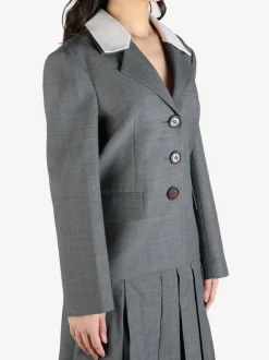 Jackets & Coats>SHUSHU/TONG Color Blocked Blazer with Bow Detail Collar