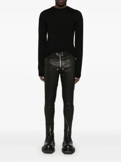 Knitwear>RICK OWENS Cropped Biker Round Neck Sweater