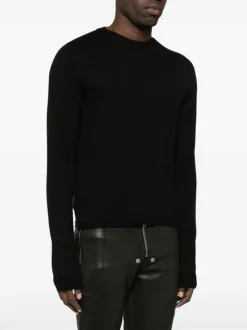 Knitwear>RICK OWENS Cropped Biker Round Neck Sweater