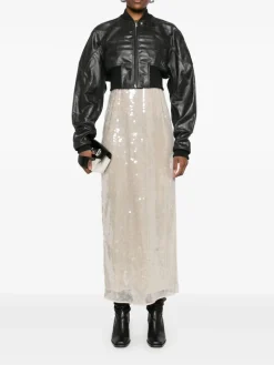 Jackets & Coats>RICK OWENS Cropped Leather Girdered Bomber