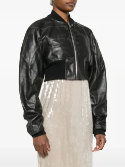Jackets & Coats>RICK OWENS Cropped Leather Girdered Bomber