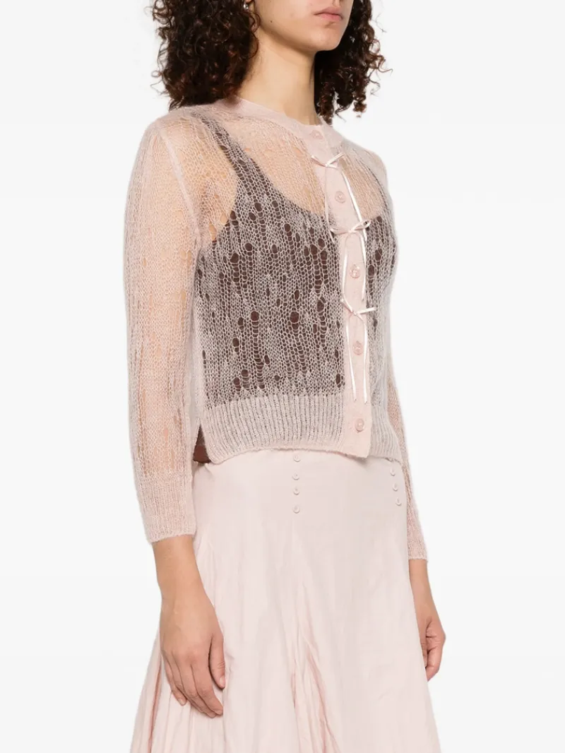 Knitwear>SIMONE ROCHA Cropped Long Sleeve Cardigan w/ Bow