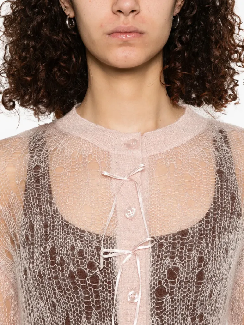 Knitwear>SIMONE ROCHA Cropped Long Sleeve Cardigan w/ Bow