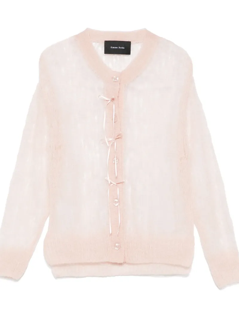 Knitwear>SIMONE ROCHA Cropped Long Sleeve Cardigan w/ Bow