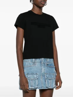 T-shirts>ALEXANDER WANG Distressed Logo Shrunken Tee