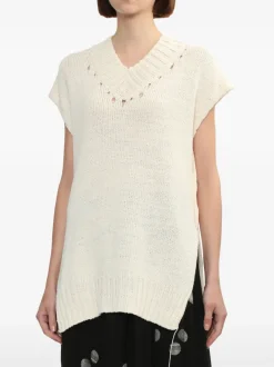 Knitwear>Y'S Distressed V-neck Sleeveless Sweater