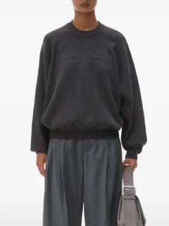 Sweats & Hoodies>ALEXANDER WANG Embossed Logo Ribbed Pull Over