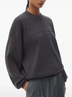 Sweats & Hoodies>ALEXANDER WANG Embossed Logo Ribbed Pull Over
