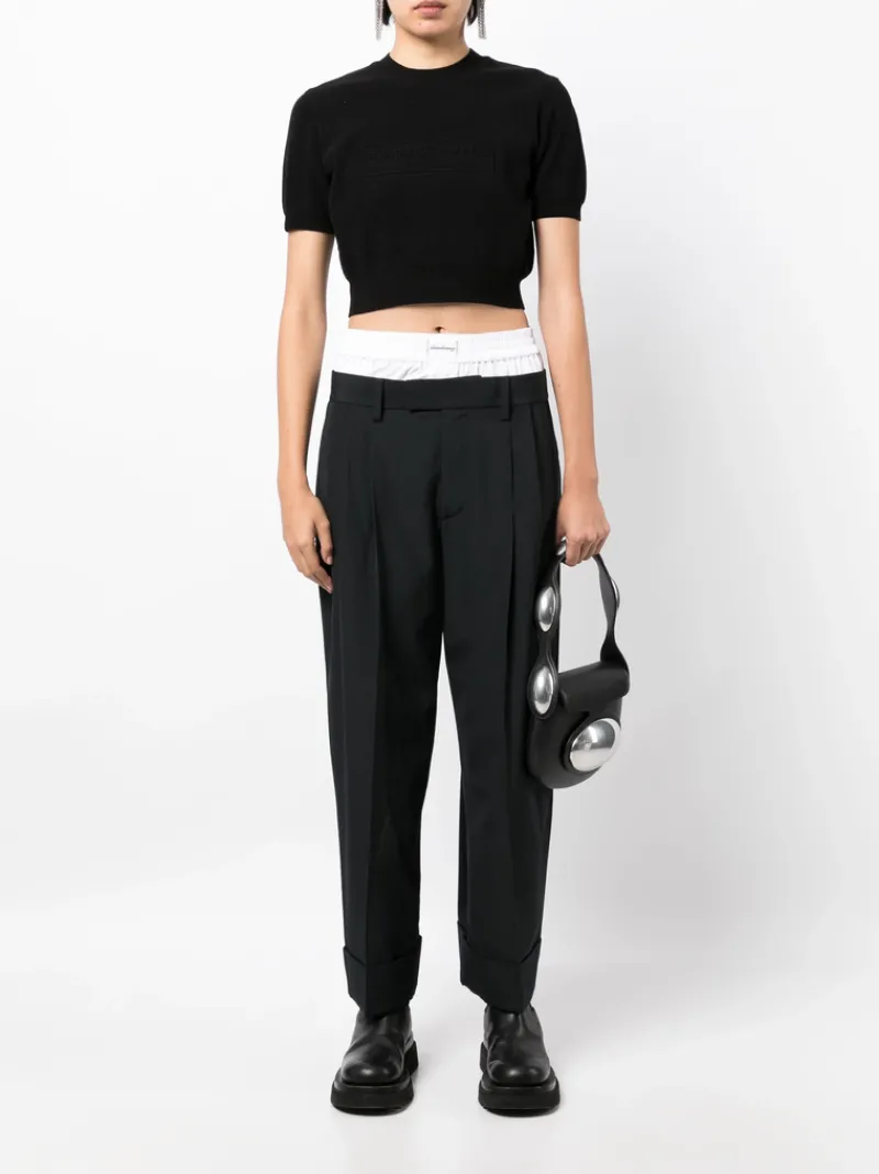 T-shirts>ALEXANDER WANG Embossed Logo Ribbed Short Sleeve Tee