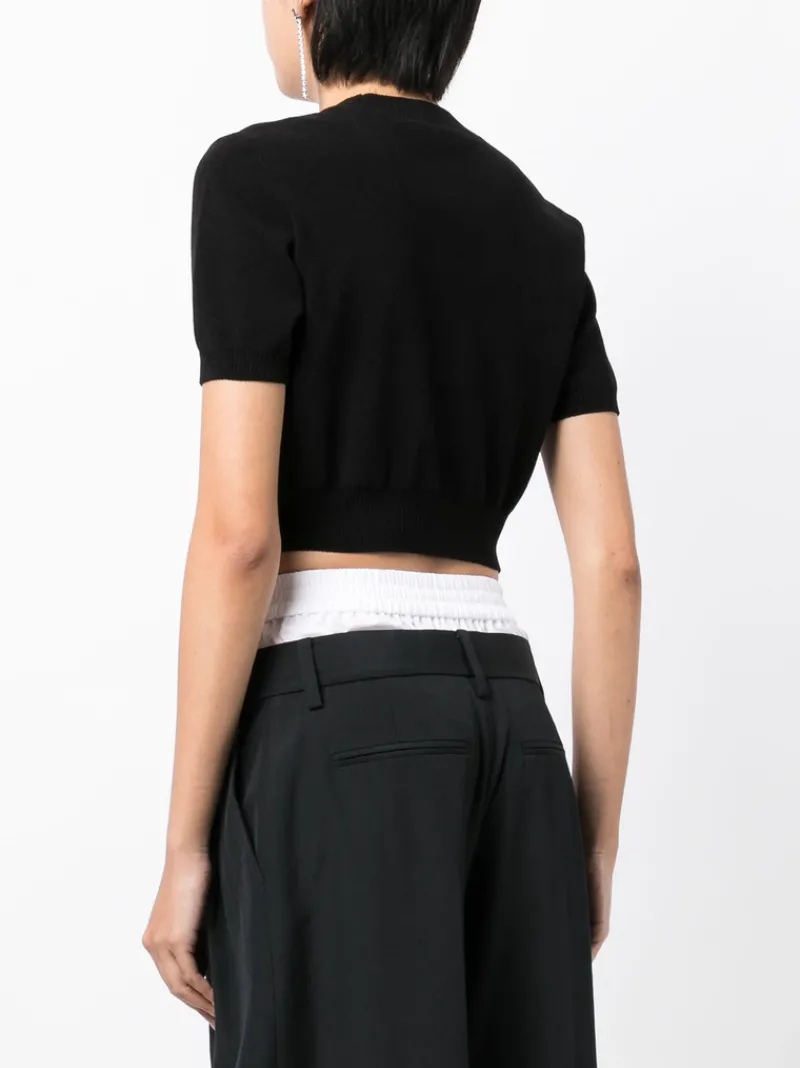 T-shirts>ALEXANDER WANG Embossed Logo Ribbed Short Sleeve Tee