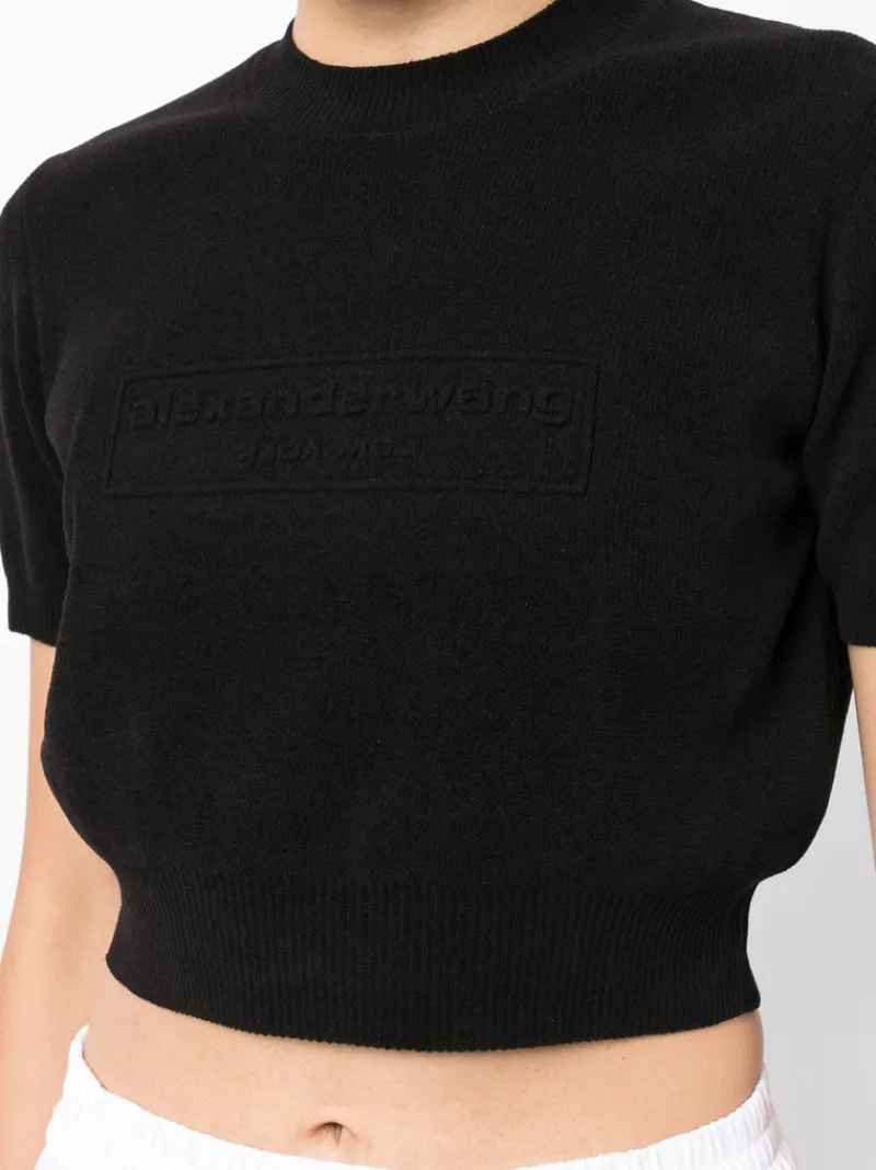T-shirts>ALEXANDER WANG Embossed Logo Ribbed Short Sleeve Tee