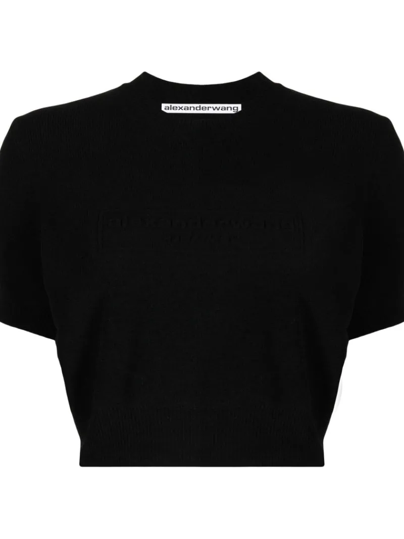 T-shirts>ALEXANDER WANG Embossed Logo Ribbed Short Sleeve Tee