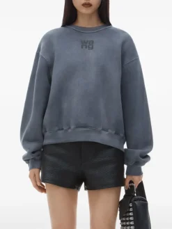 Sweats & Hoodies>alexanderwang.t Essential Terry Crew W/ Puff Paint Logo Sweatshirt