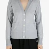 Knitwear>THOM BROWNE Floated Cable Stitch W/Knit In 4 Bar Stripe V Neck Cardigan