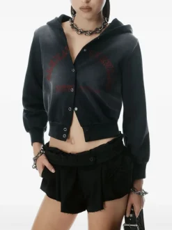 Sweats & Hoodies>alexanderwang.t Graphic Shrunk Cardigan Hoodie