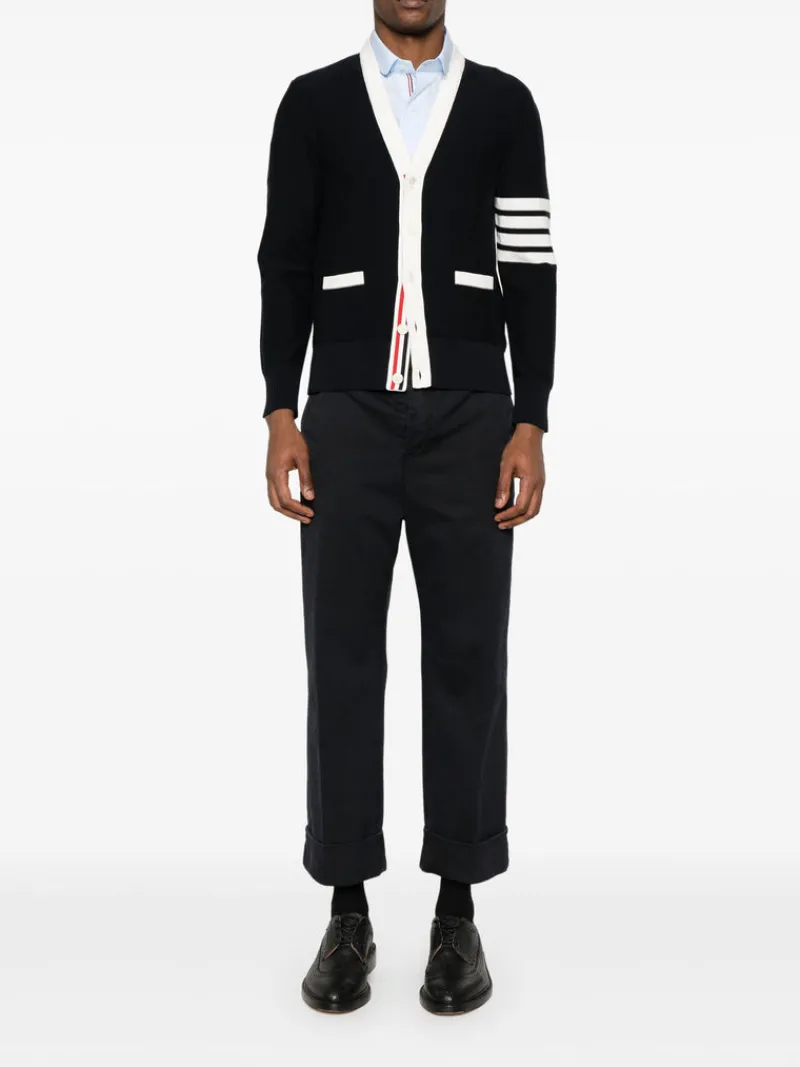 Knitwear>THOM BROWNE Hector Reversed Jersey Intarsia Cardigan