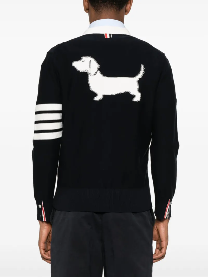 Knitwear>THOM BROWNE Hector Reversed Jersey Intarsia Cardigan