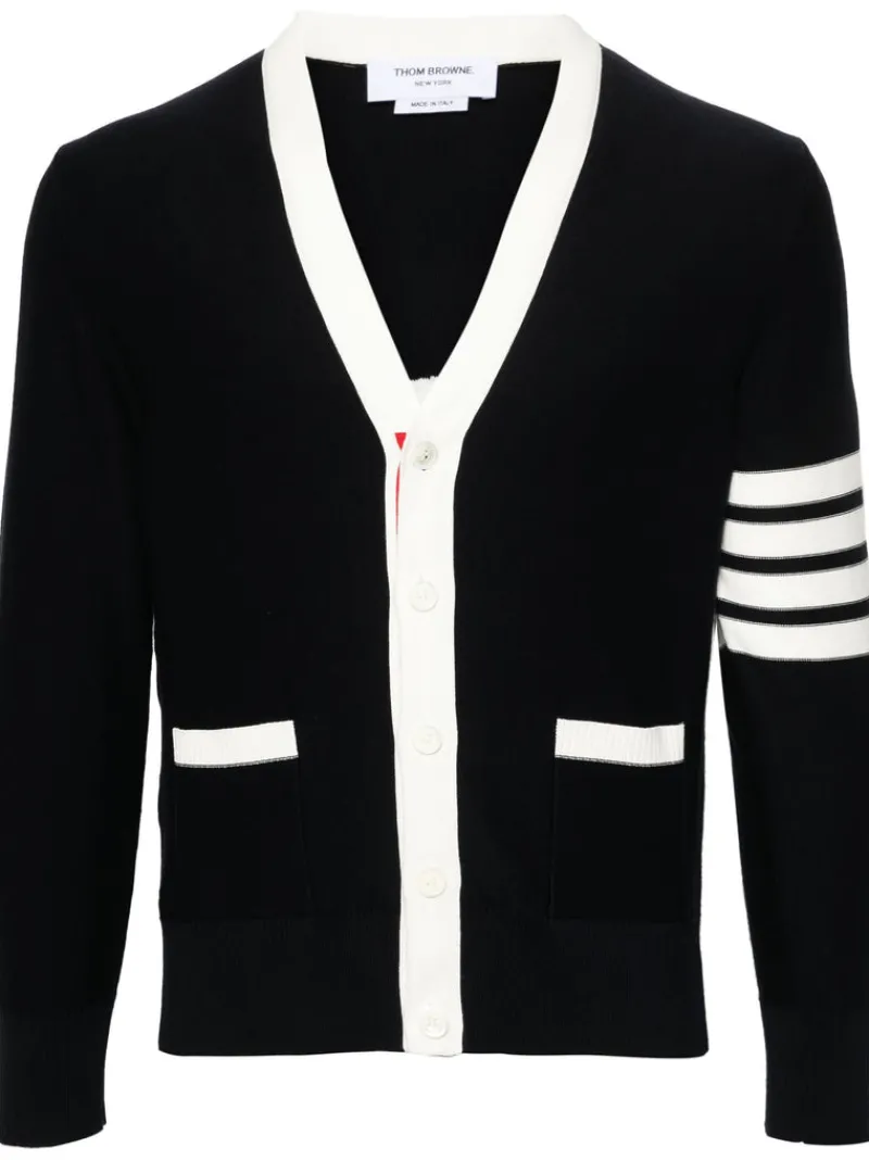Knitwear>THOM BROWNE Hector Reversed Jersey Intarsia Cardigan