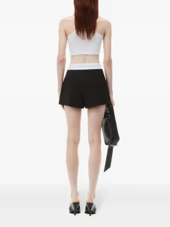 Shorts>ALEXANDER WANG High Waisted Pleated Short With Logo Elastic