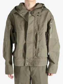 Jackets & Coats>DRIES VAN NOTEN Hooded Army Zip-Up Jacket
