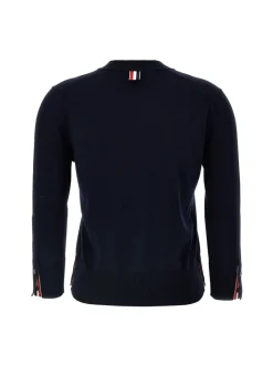 Knitwear>THOM BROWNE Jersey Stitch 3/4 Sleeve W/4 Bar Stripe V Neck Cardigan