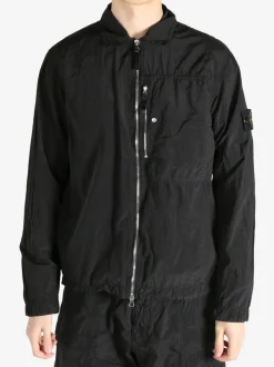Jackets & Coats>STONE ISLAND Logo Patch Crinkle Finish Overshirt
