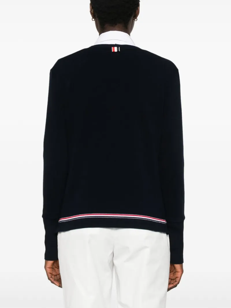 Knitwear>THOM BROWNE Long Sleeve V Neck Top