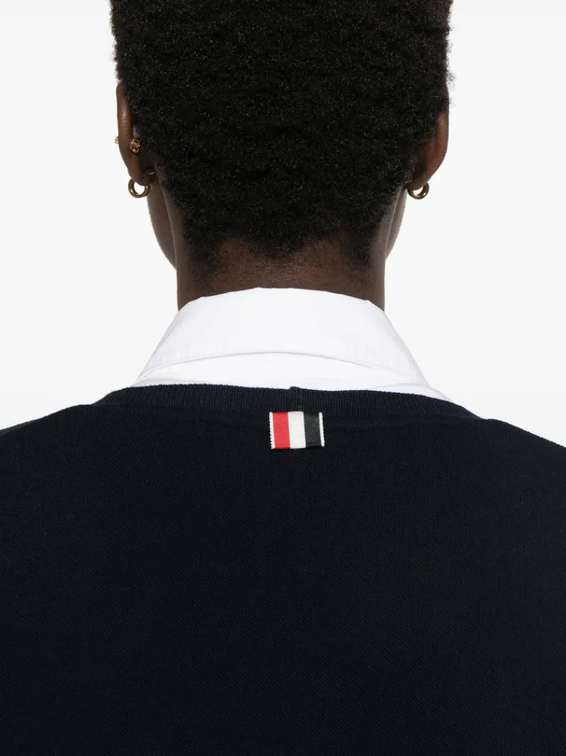 Knitwear>THOM BROWNE Long Sleeve V Neck Top