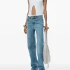 Jeans>ALEXANDER WANG Mid Rise Relaxed Straight Pointelle Undie