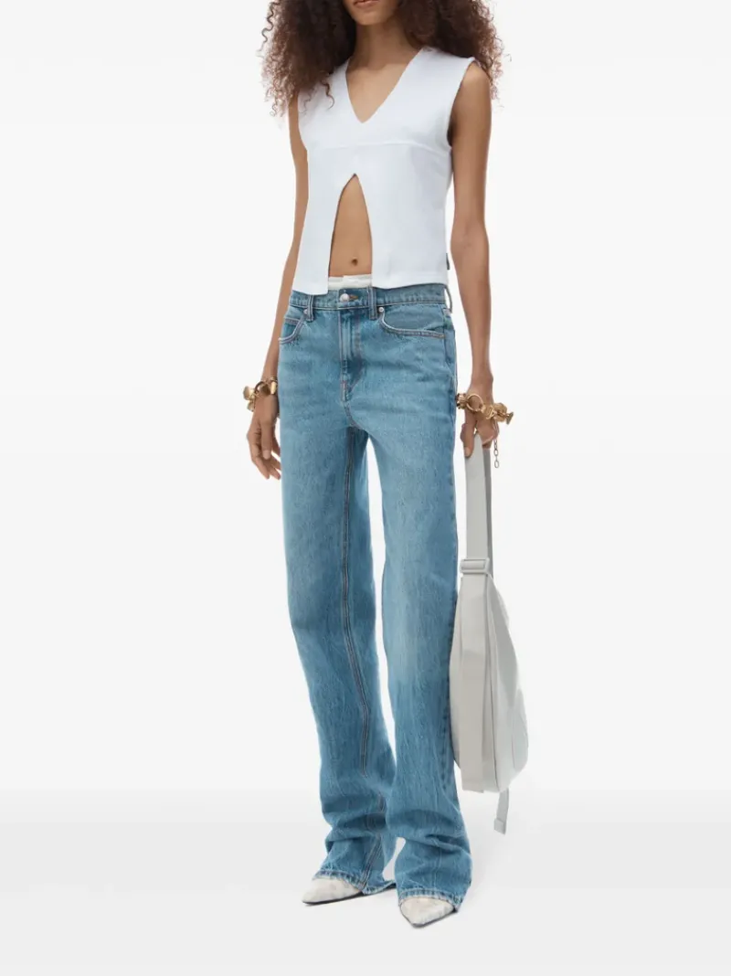 Jeans>ALEXANDER WANG Mid Rise Relaxed Straight Pointelle Undie