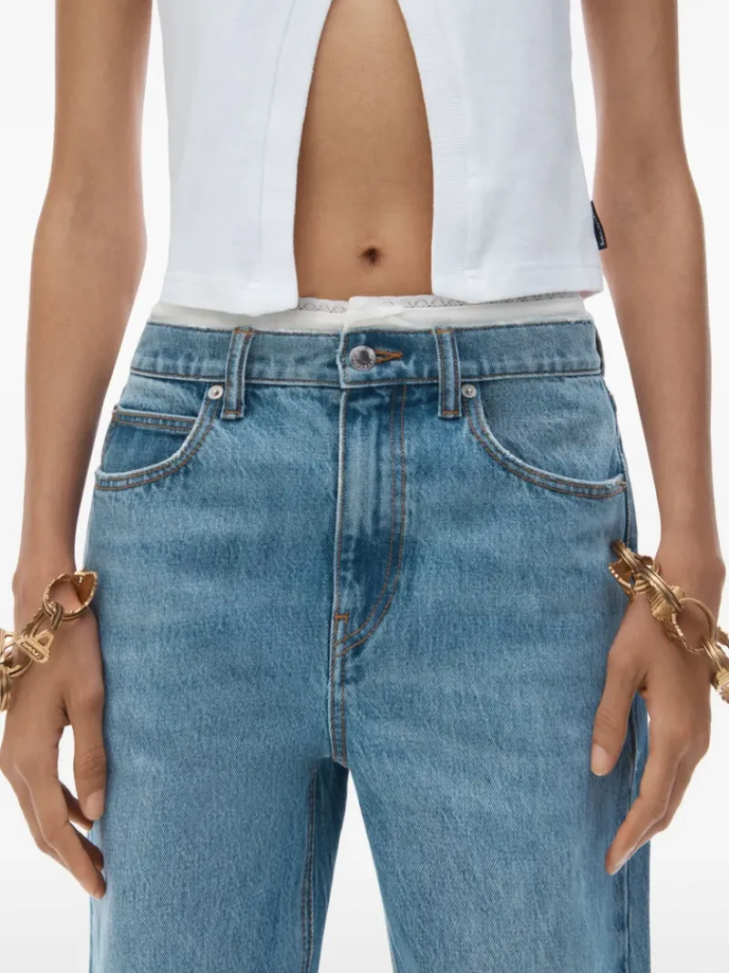 Jeans>ALEXANDER WANG Mid Rise Relaxed Straight Pointelle Undie